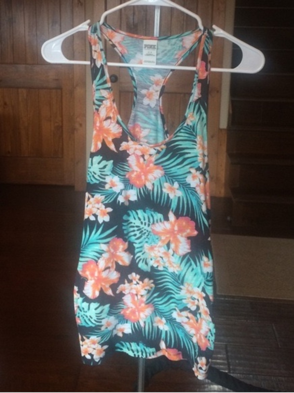 PINK Victoria's Secret Tropical Floral Racerback Mini Dress in Black and Coral